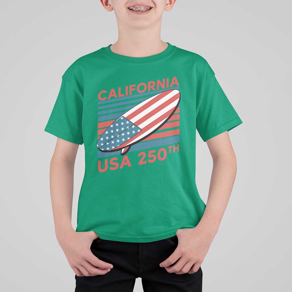 California USA 250th Anniversary T Shirt For Kid US Semiquincentennial Patriotic Surfboard Graphic - Wonder Print Shop