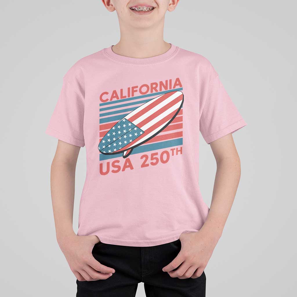 California USA 250th Anniversary T Shirt For Kid US Semiquincentennial Patriotic Surfboard Graphic - Wonder Print Shop