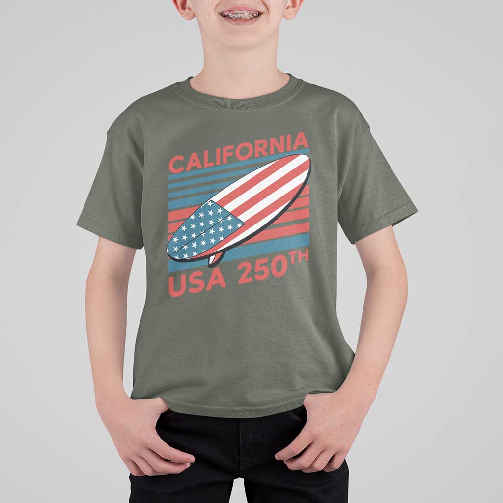 California USA 250th Anniversary T Shirt For Kid US Semiquincentennial Patriotic Surfboard Graphic - Wonder Print Shop