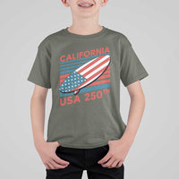 California USA 250th Anniversary T Shirt For Kid US Semiquincentennial Patriotic Surfboard Graphic - Wonder Print Shop
