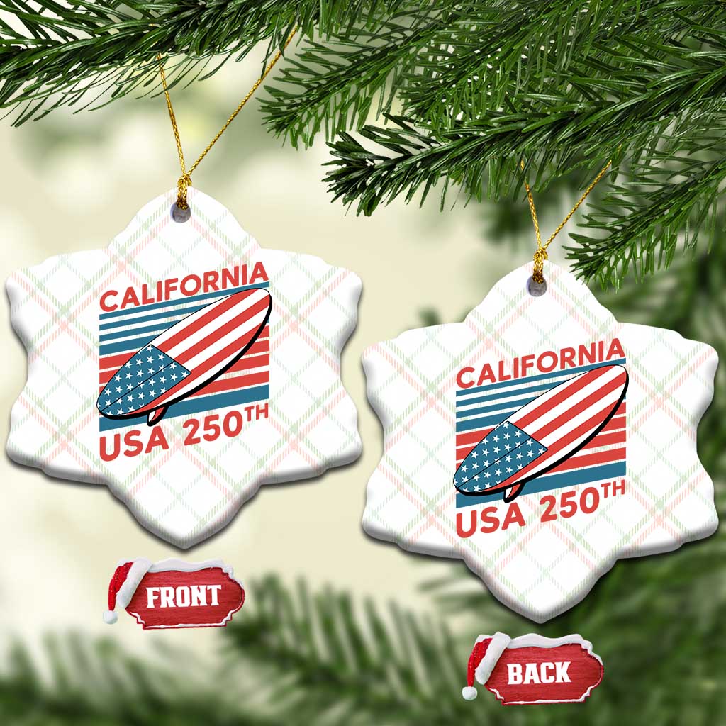 California USA 250th Anniversary Ceramic Ornament US Semiquincentennial Patriotic Surfboard Graphic - Wonder Print Shop