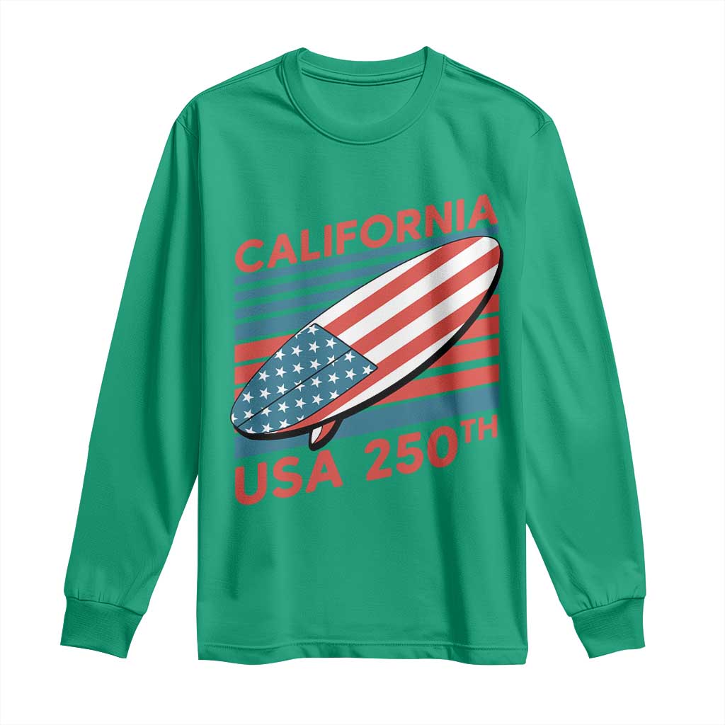 California USA 250th Anniversary Long Sleeve Shirt US Semiquincentennial Patriotic Surfboard Graphic - Wonder Print Shop