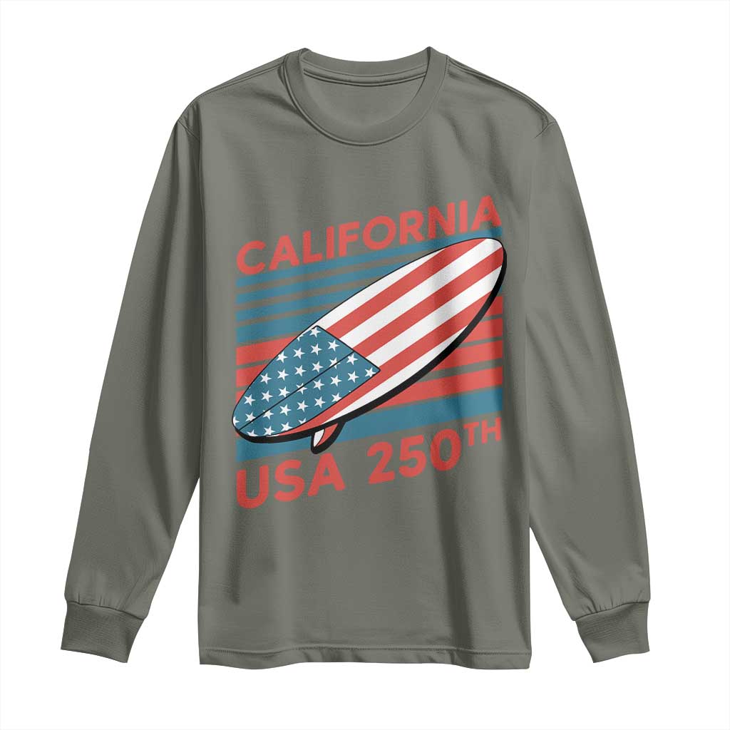 California USA 250th Anniversary Long Sleeve Shirt US Semiquincentennial Patriotic Surfboard Graphic - Wonder Print Shop