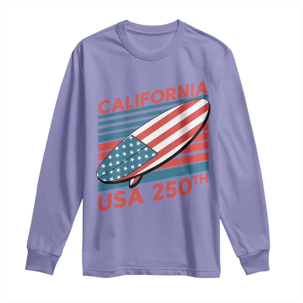California USA 250th Anniversary Long Sleeve Shirt US Semiquincentennial Patriotic Surfboard Graphic - Wonder Print Shop