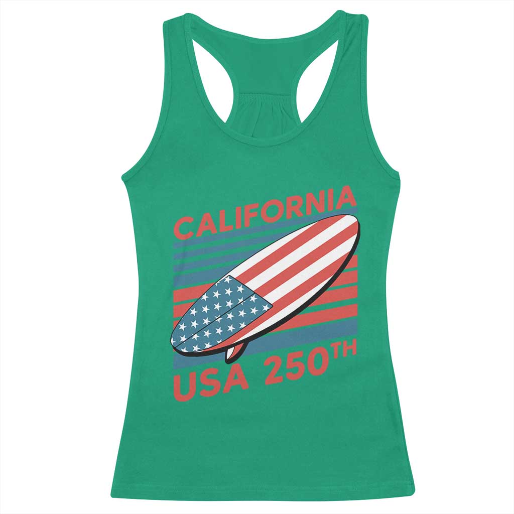 California USA 250th Anniversary Racerback Tank Top US Semiquincentennial Patriotic Surfboard Graphic - Wonder Print Shop