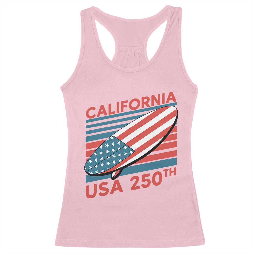 California USA 250th Anniversary Racerback Tank Top US Semiquincentennial Patriotic Surfboard Graphic - Wonder Print Shop