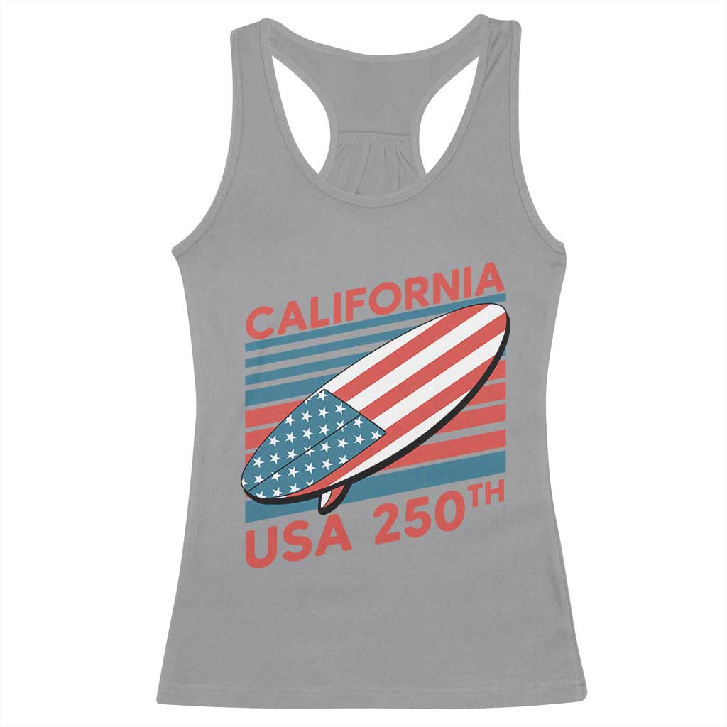 California USA 250th Anniversary Racerback Tank Top US Semiquincentennial Patriotic Surfboard Graphic - Wonder Print Shop
