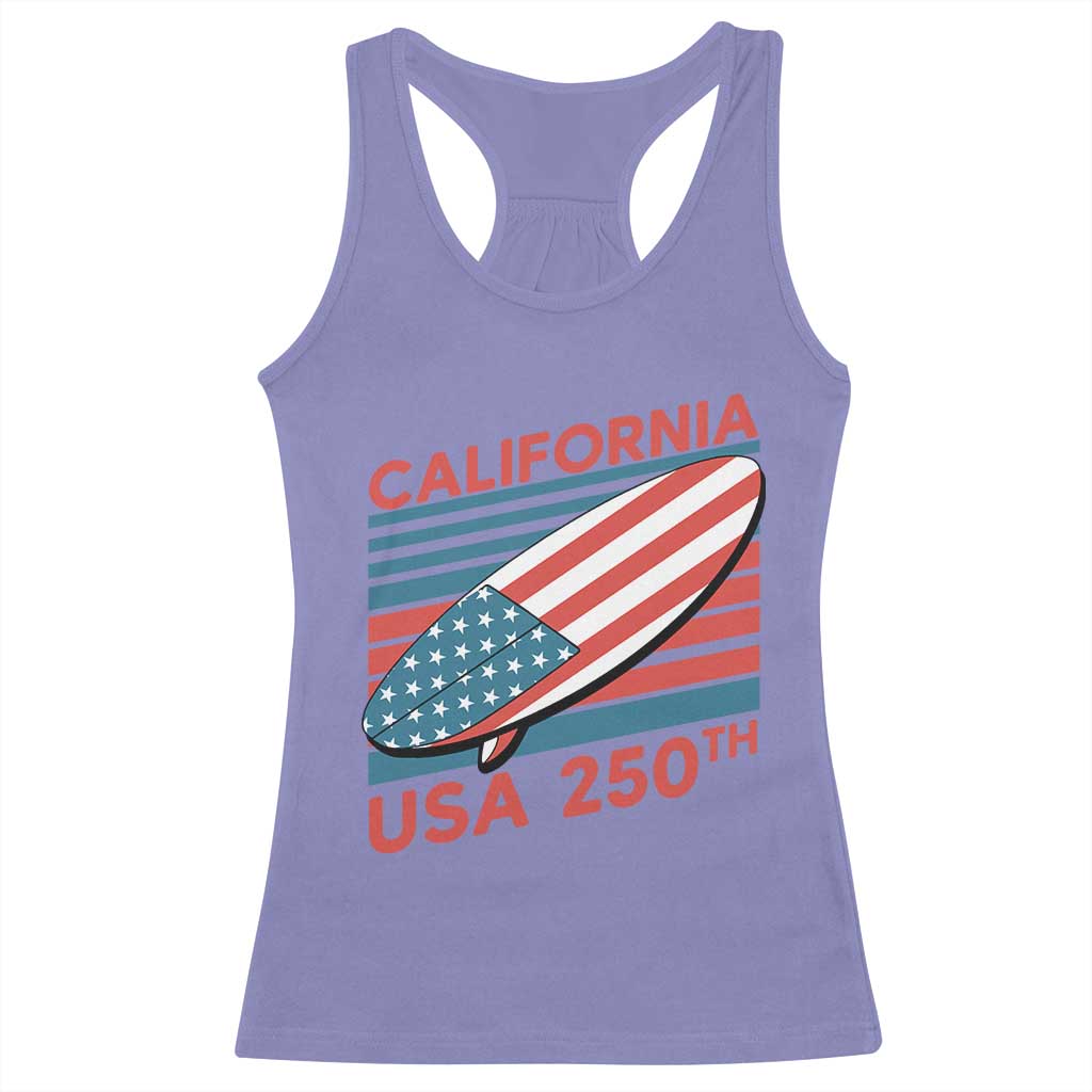 California USA 250th Anniversary Racerback Tank Top US Semiquincentennial Patriotic Surfboard Graphic - Wonder Print Shop