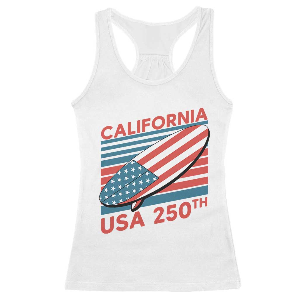 California USA 250th Anniversary Racerback Tank Top US Semiquincentennial Patriotic Surfboard Graphic - Wonder Print Shop