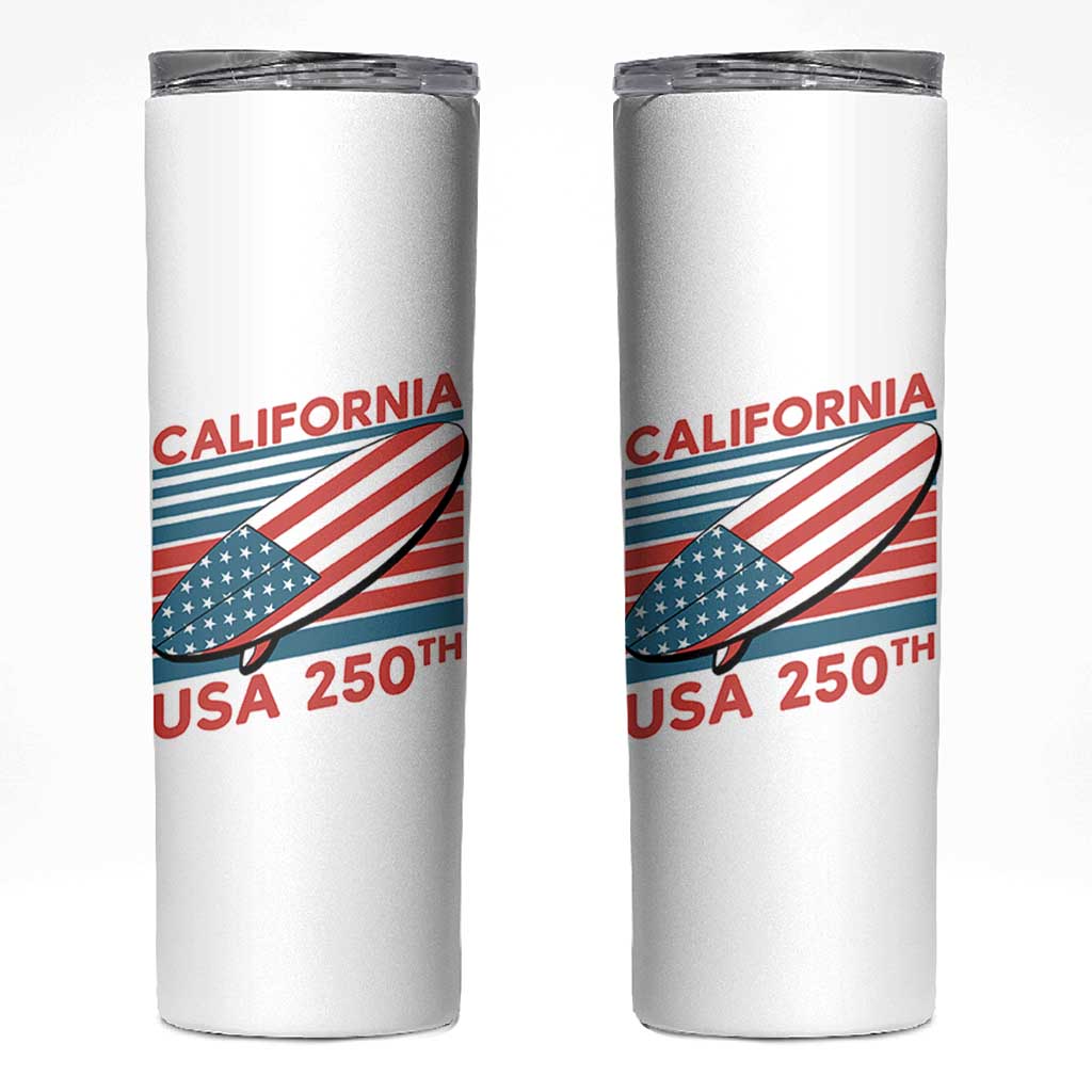 California USA 250th Anniversary Skinny Tumbler US Semiquincentennial Patriotic Surfboard Graphic - Wonder Print Shop