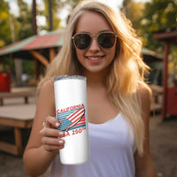 California USA 250th Anniversary Skinny Tumbler US Semiquincentennial Patriotic Surfboard Graphic - Wonder Print Shop