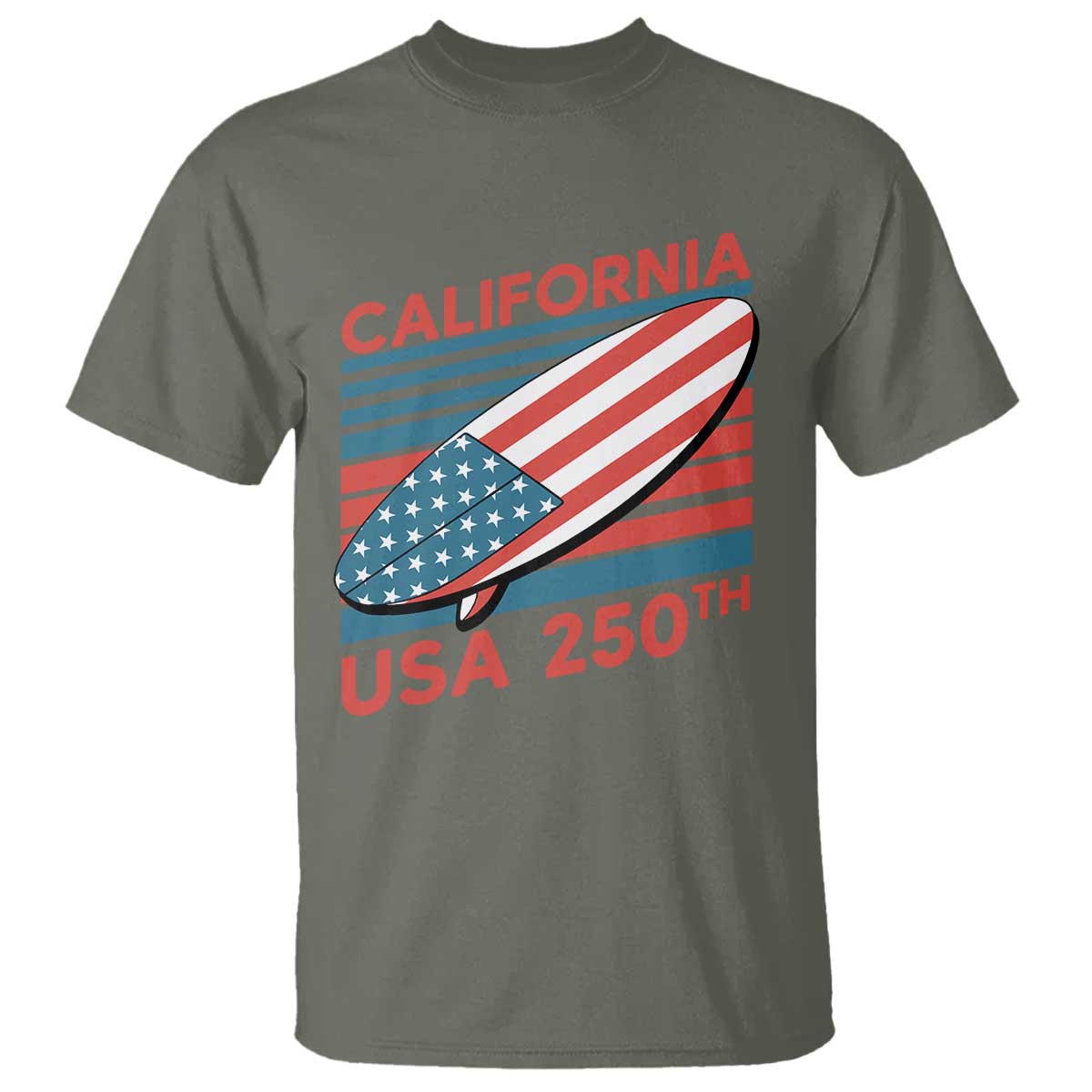 California USA 250th Anniversary T Shirt US Semiquincentennial Patriotic Surfboard Graphic - Wonder Print Shop