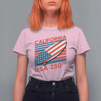 California USA 250th Anniversary T Shirt For Women US Semiquincentennial Patriotic Surfboard Graphic - Wonder Print Shop