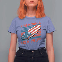 California USA 250th Anniversary T Shirt For Women US Semiquincentennial Patriotic Surfboard Graphic - Wonder Print Shop