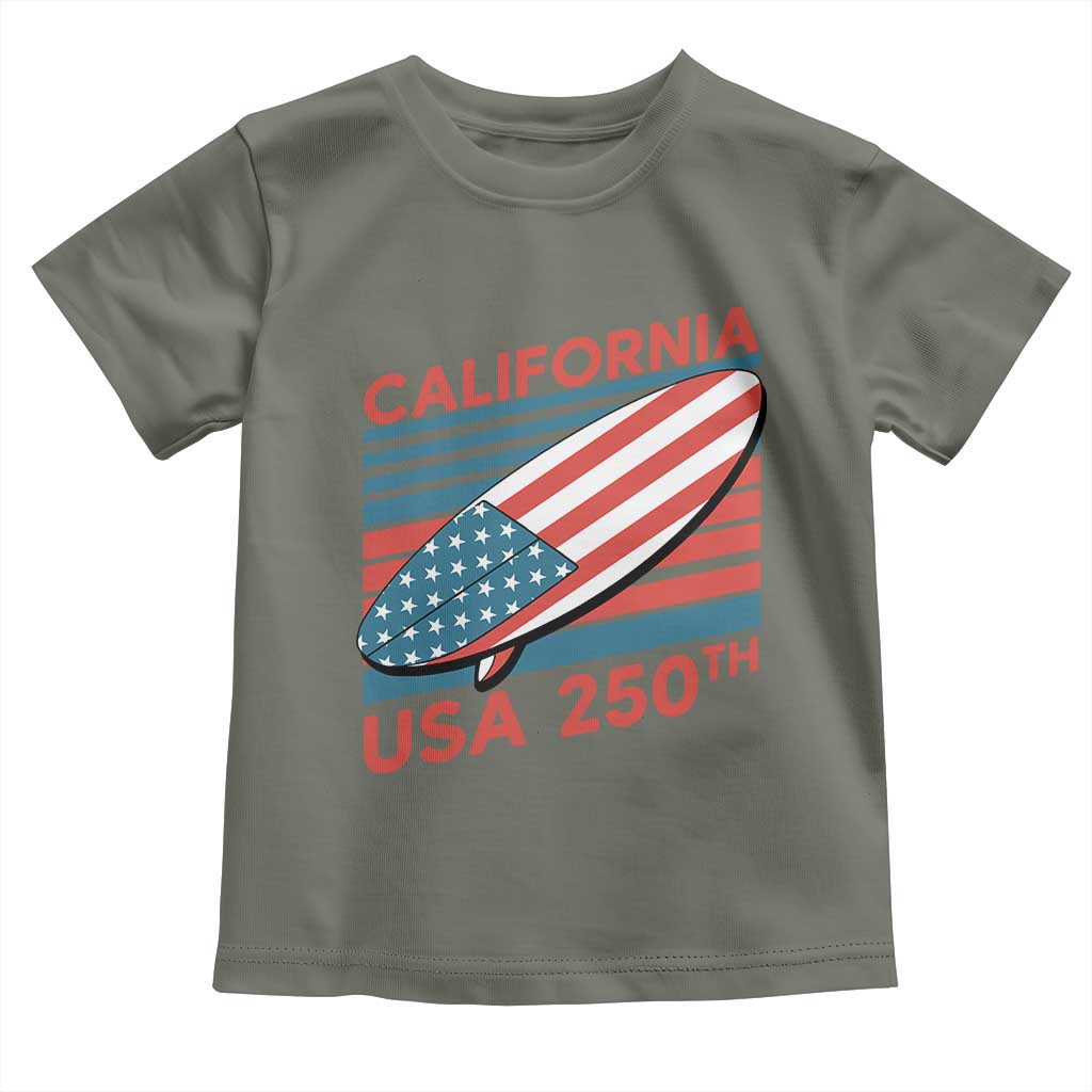 California USA 250th Anniversary Toddler T Shirt US Semiquincentennial Patriotic Surfboard Graphic - Wonder Print Shop