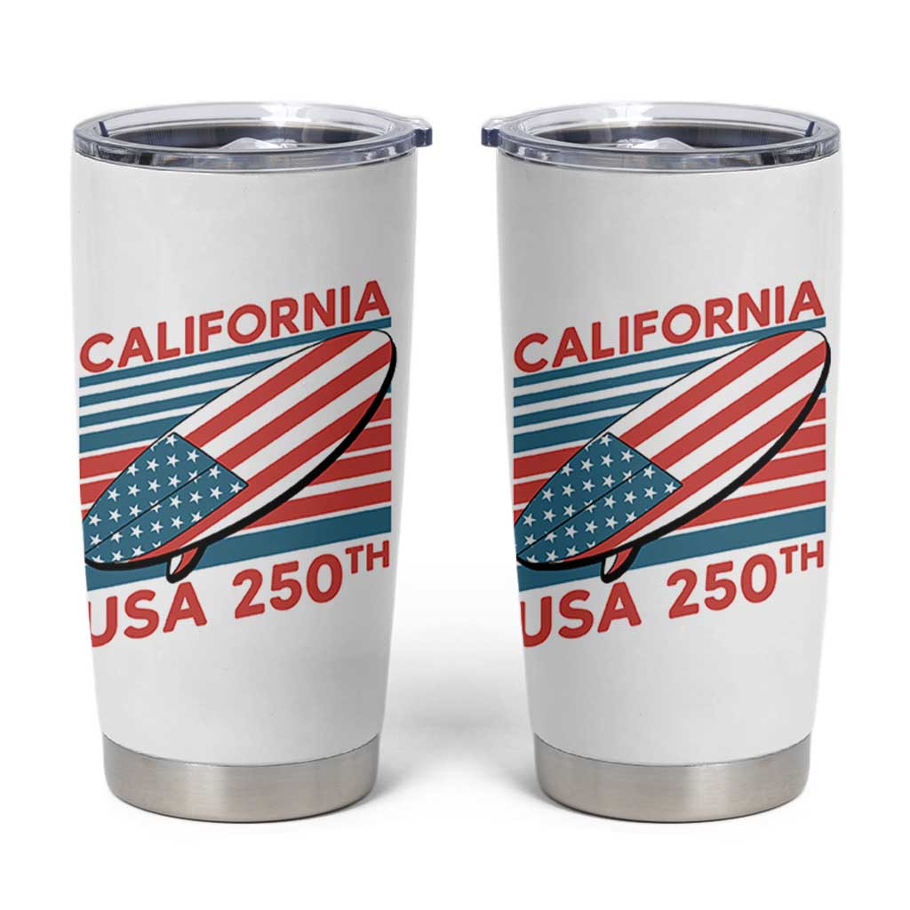 California USA 250th Anniversary Tumbler Cup US Semiquincentennial Patriotic Surfboard Graphic - Wonder Print Shop