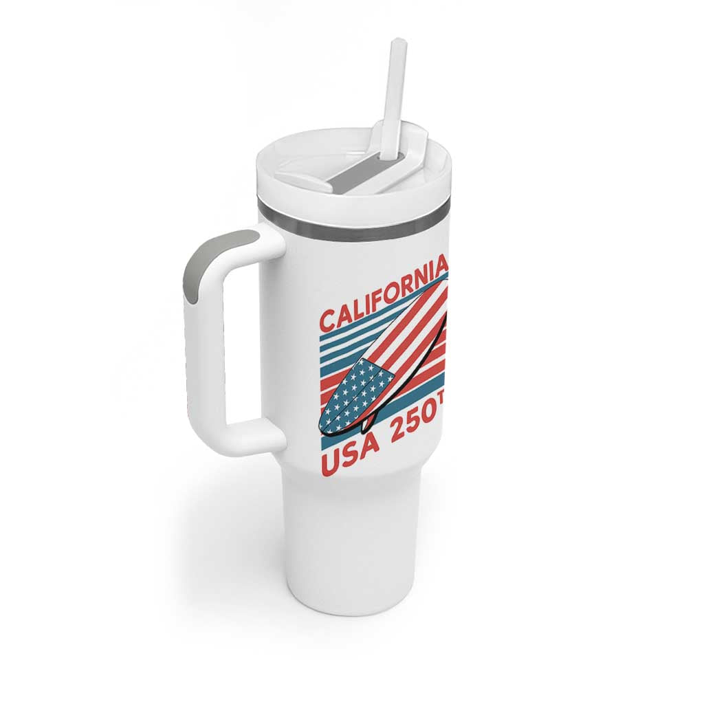 California USA 250th Anniversary Tumbler With Handle US Semiquincentennial Patriotic Surfboard Graphic - Wonder Print Shop