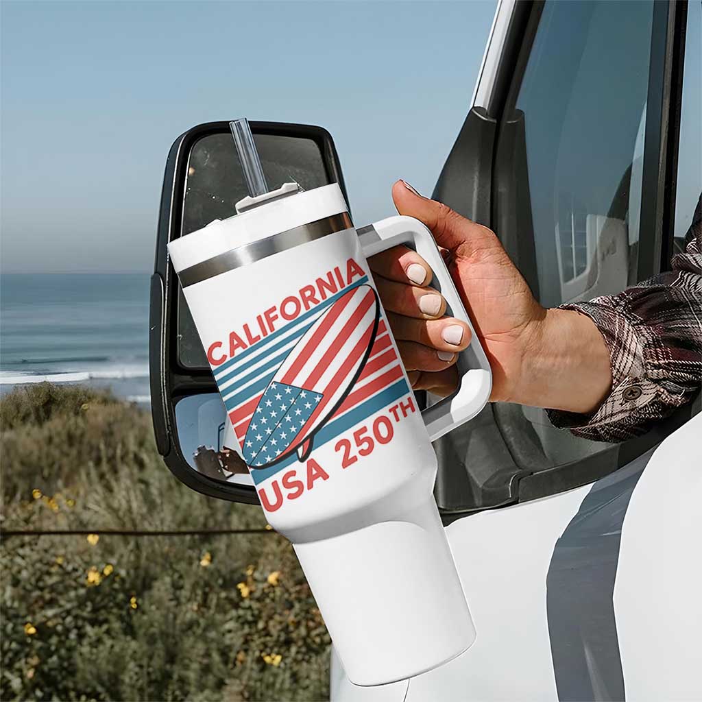 California USA 250th Anniversary Tumbler With Handle US Semiquincentennial Patriotic Surfboard Graphic - Wonder Print Shop
