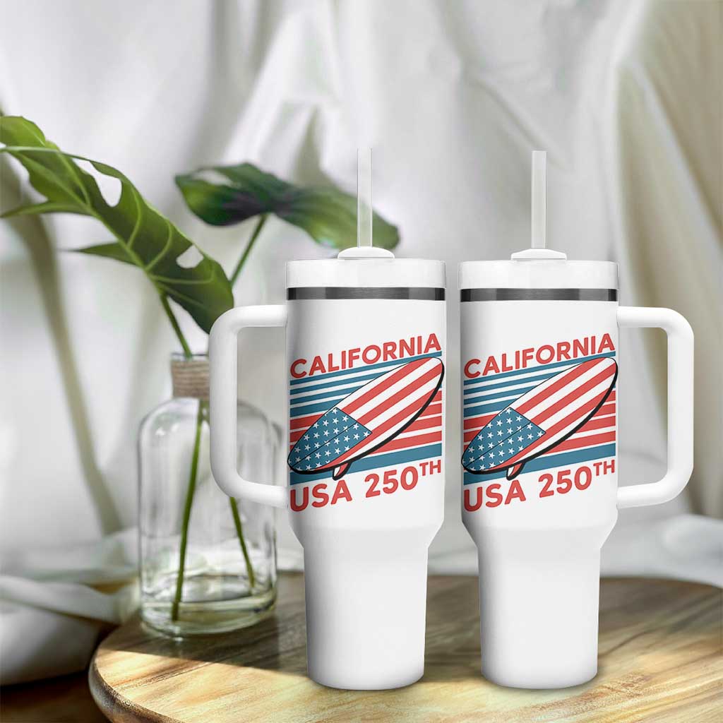 California USA 250th Anniversary Tumbler With Handle US Semiquincentennial Patriotic Surfboard Graphic - Wonder Print Shop