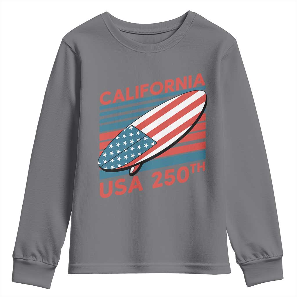 California USA 250th Anniversary Youth Sweatshirt US Semiquincentennial Patriotic Surfboard Graphic - Wonder Print Shop