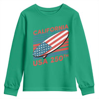 California USA 250th Anniversary Youth Sweatshirt US Semiquincentennial Patriotic Surfboard Graphic - Wonder Print Shop