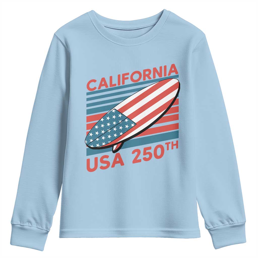 California USA 250th Anniversary Youth Sweatshirt US Semiquincentennial Patriotic Surfboard Graphic - Wonder Print Shop