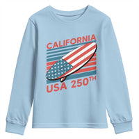California USA 250th Anniversary Youth Sweatshirt US Semiquincentennial Patriotic Surfboard Graphic - Wonder Print Shop