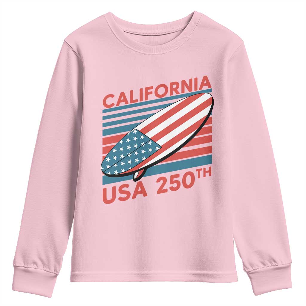 California USA 250th Anniversary Youth Sweatshirt US Semiquincentennial Patriotic Surfboard Graphic - Wonder Print Shop