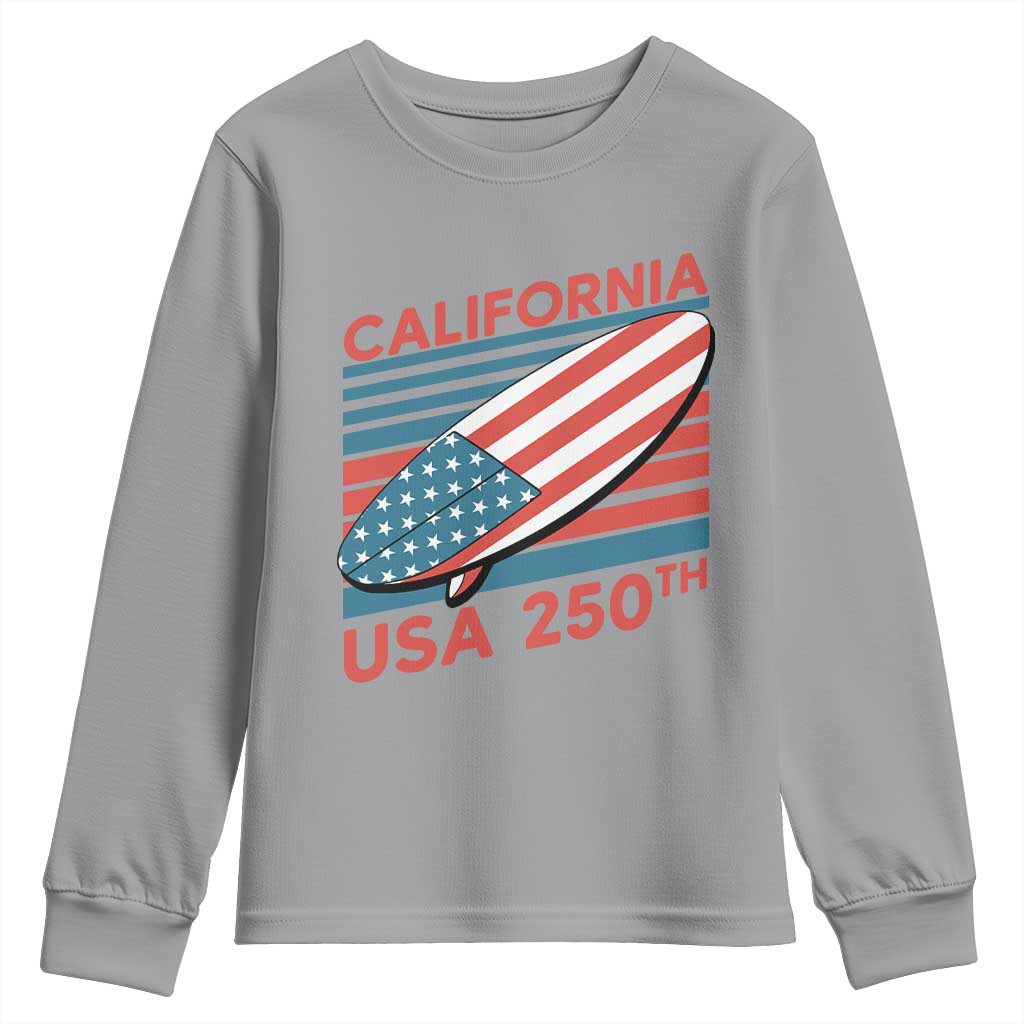 California USA 250th Anniversary Youth Sweatshirt US Semiquincentennial Patriotic Surfboard Graphic - Wonder Print Shop