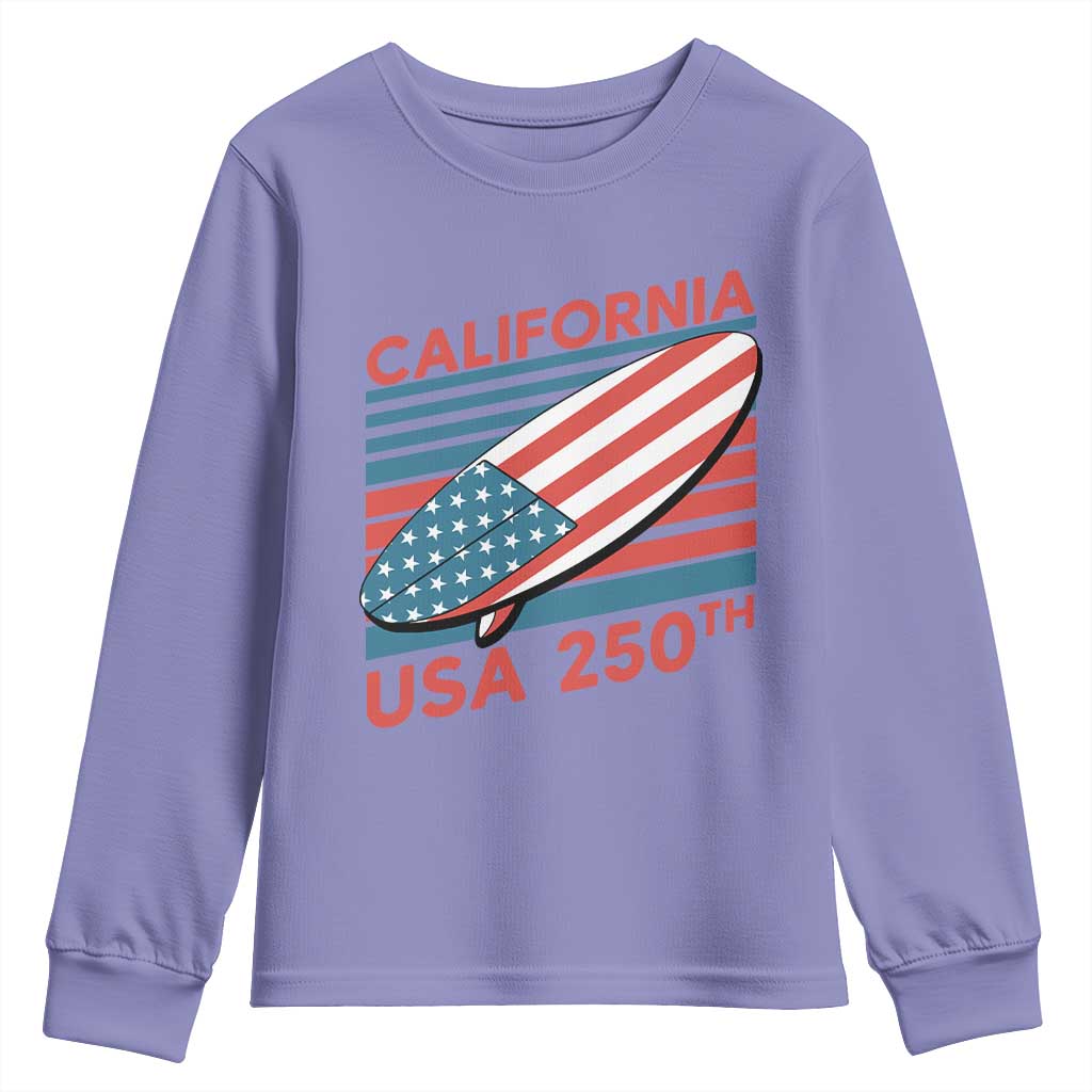 California USA 250th Anniversary Youth Sweatshirt US Semiquincentennial Patriotic Surfboard Graphic - Wonder Print Shop