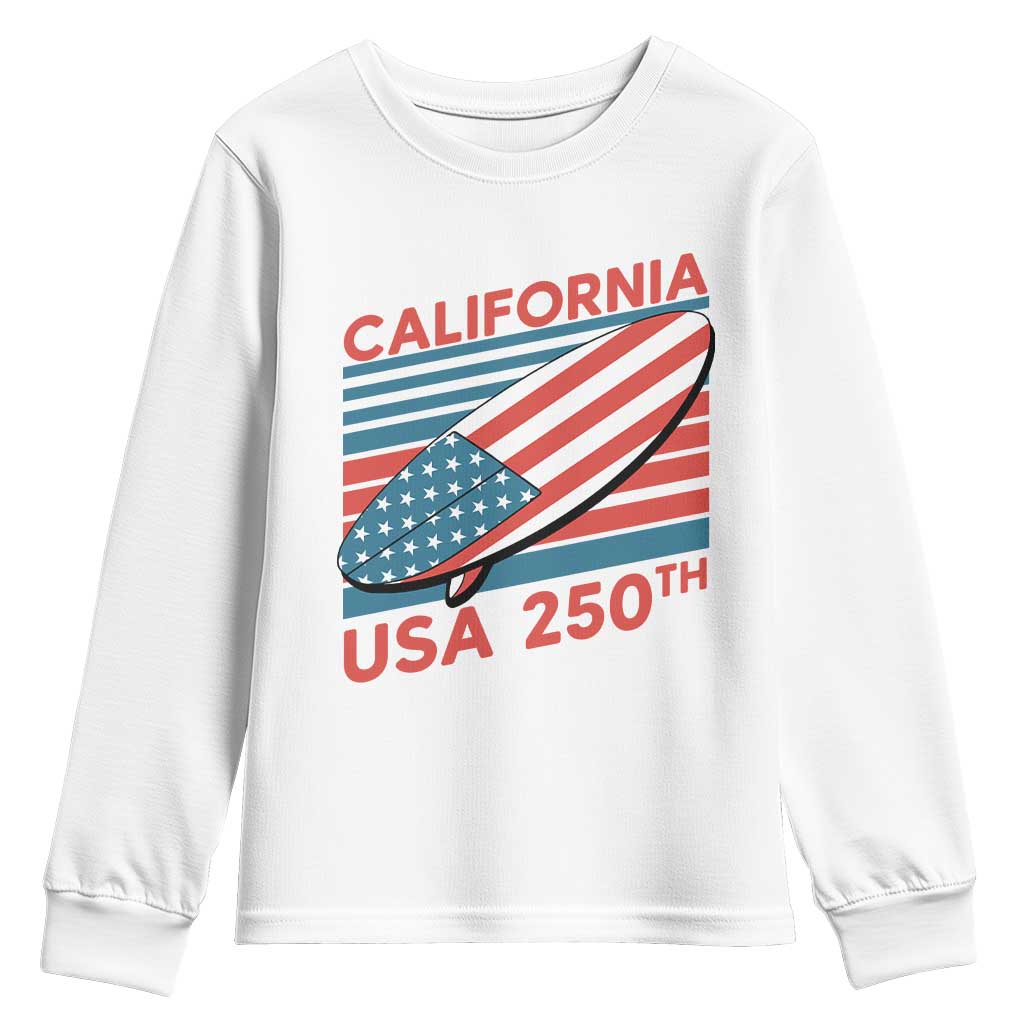 California USA 250th Anniversary Youth Sweatshirt US Semiquincentennial Patriotic Surfboard Graphic - Wonder Print Shop