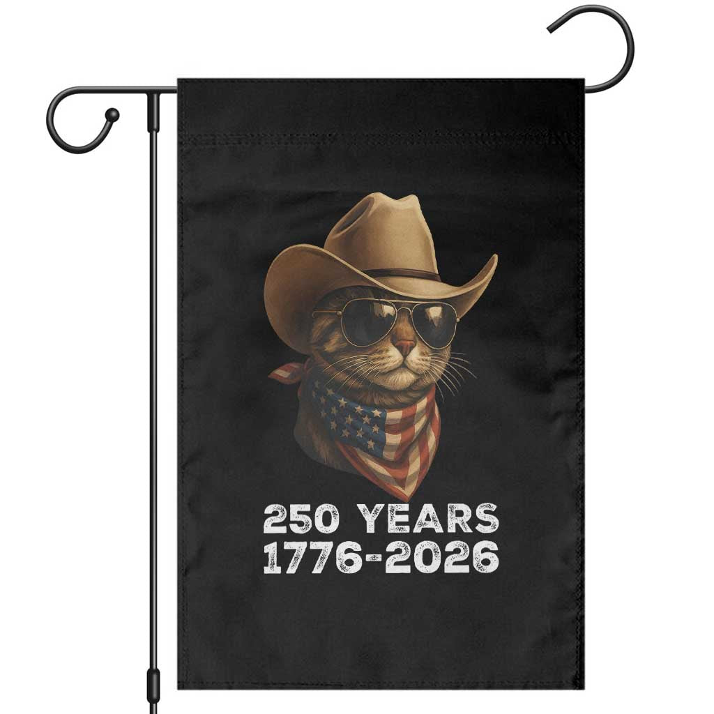 Cool Cowboy Cat 250 Years Garden Flag Funny Patriotic 1776 to 2026 US Semiquincentennial - Wonder Print Shop