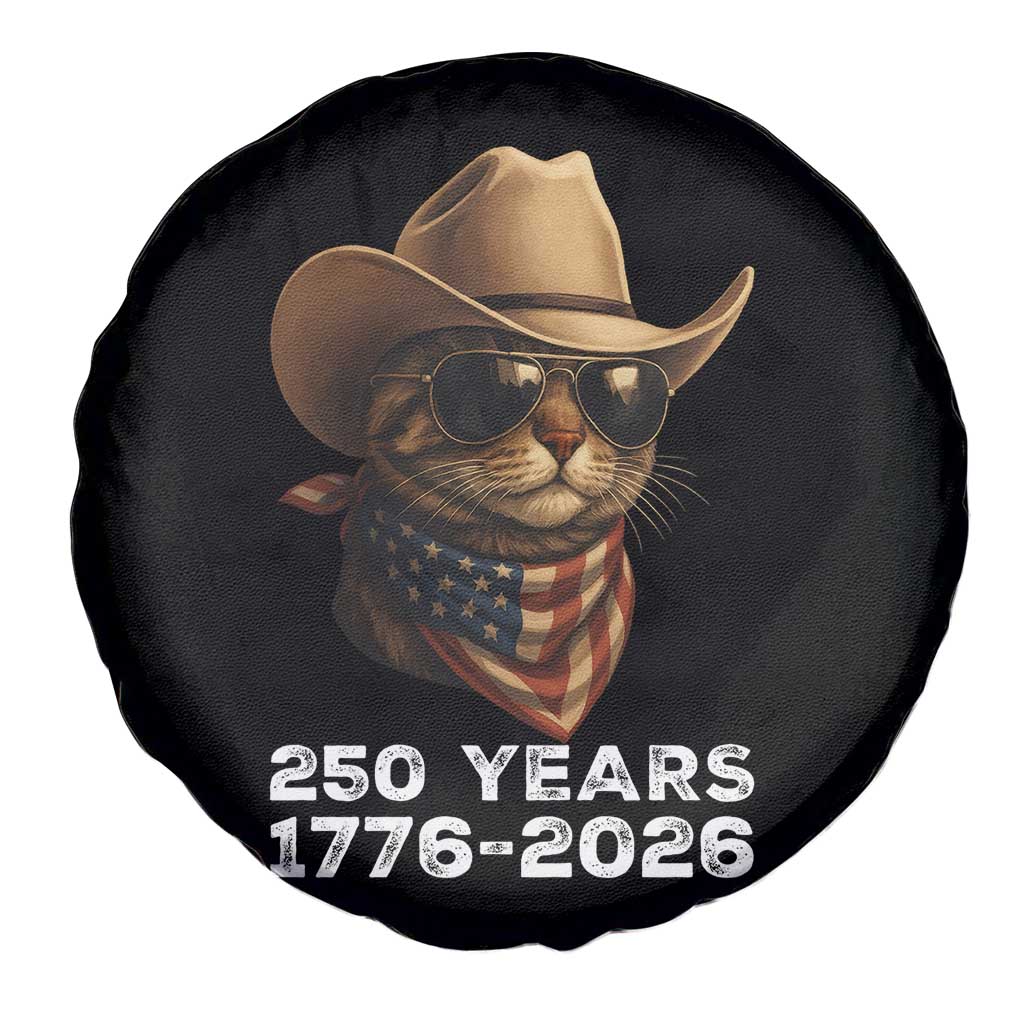 Cool Cowboy Cat 250 Years Spare Tire Cover Funny Patriotic 1776 to 2026 US Semiquincentennial - Wonder Print Shop