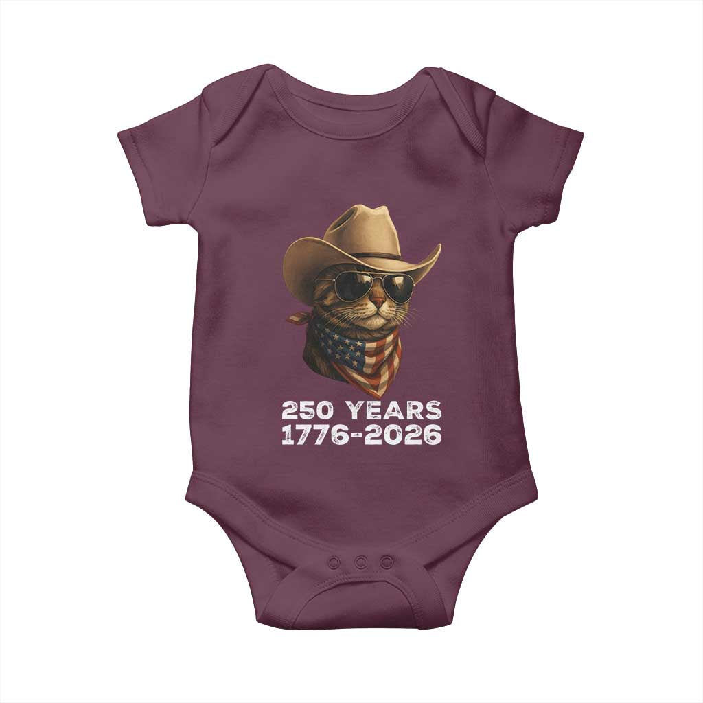 Cool Cowboy Cat 250 Years Baby Onesie Funny Patriotic 1776 to 2026 US Semiquincentennial - Wonder Print Shop