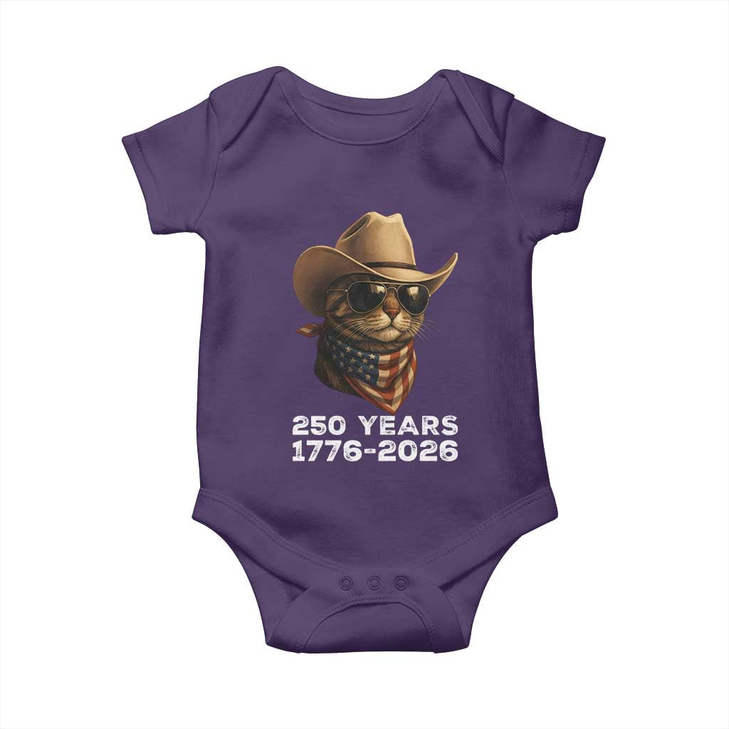 Cool Cowboy Cat 250 Years Baby Onesie Funny Patriotic 1776 to 2026 US Semiquincentennial - Wonder Print Shop