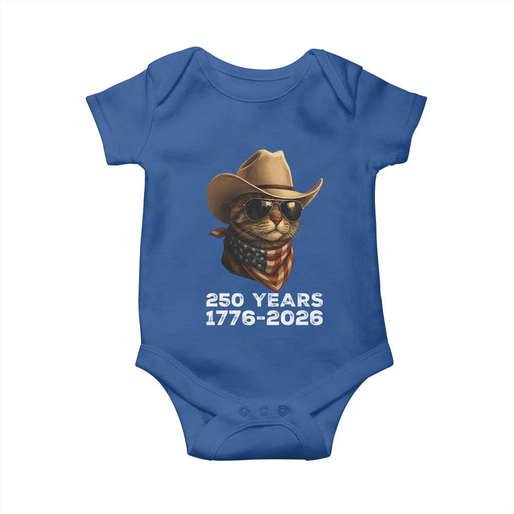 Cool Cowboy Cat 250 Years Baby Onesie Funny Patriotic 1776 to 2026 US Semiquincentennial - Wonder Print Shop