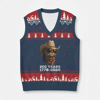 Cool Cowboy Cat 250 Years V-Neck Knit Sweater Vest Funny Patriotic 1776 to 2026 US Semiquincentennial - Wonder Print Shop