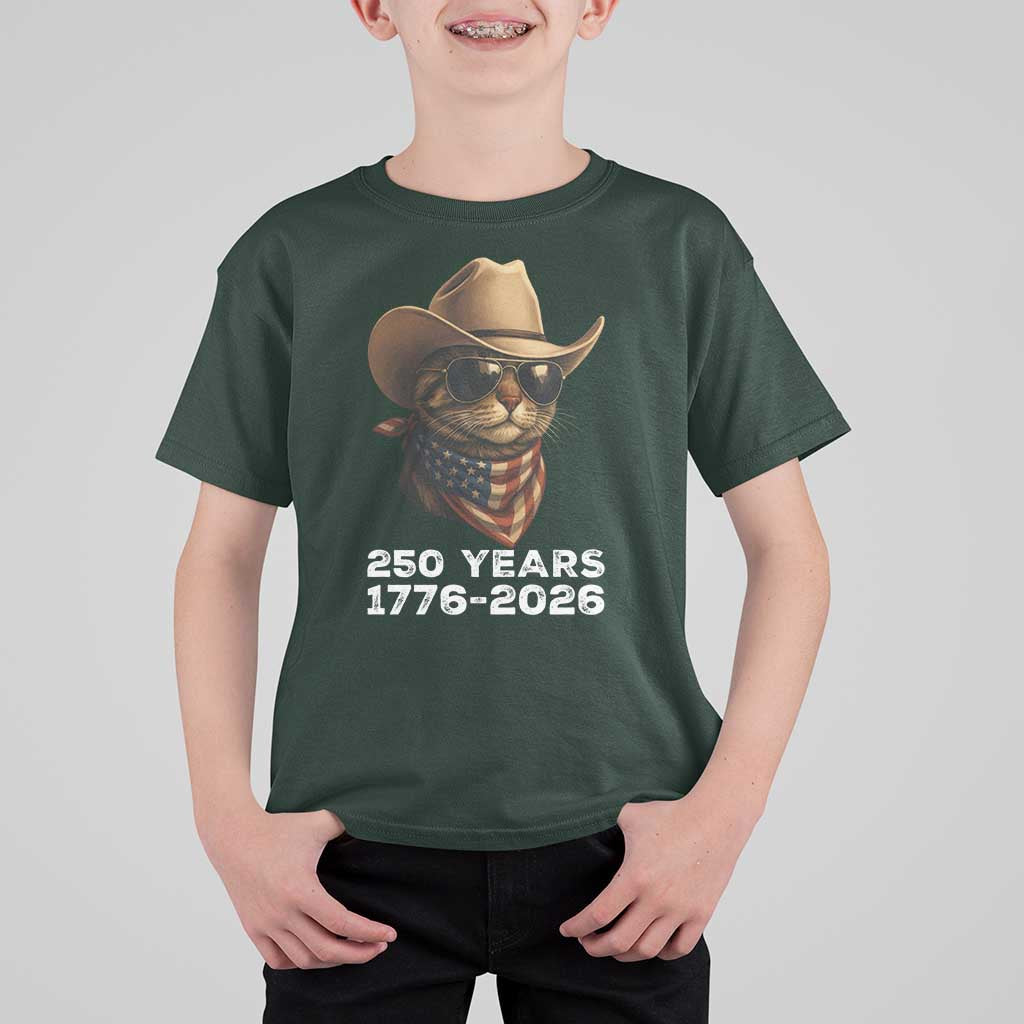 Cool Cowboy Cat 250 Years T Shirt For Kid Funny Patriotic 1776 to 2026 US Semiquincentennial - Wonder Print Shop