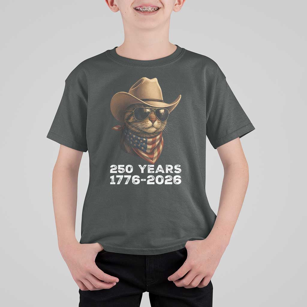 Cool Cowboy Cat 250 Years T Shirt For Kid Funny Patriotic 1776 to 2026 US Semiquincentennial - Wonder Print Shop