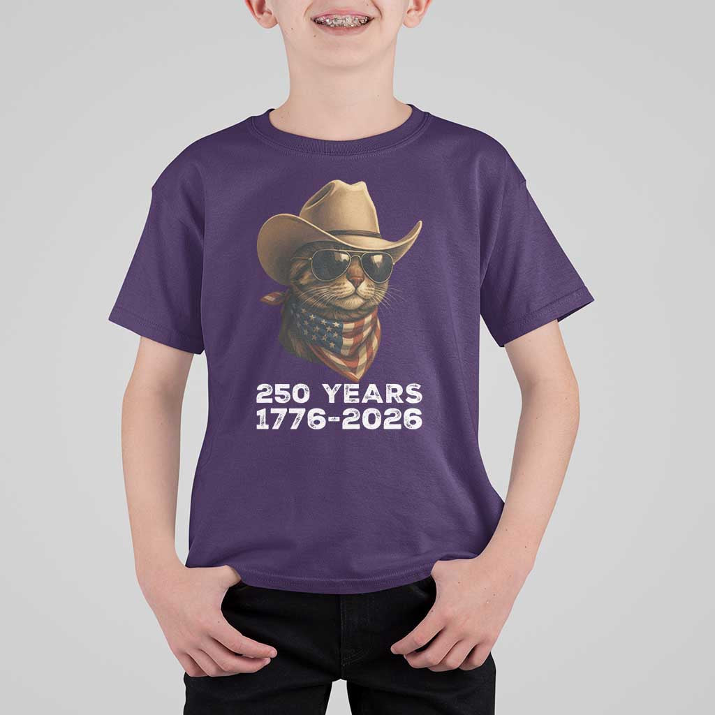 Cool Cowboy Cat 250 Years T Shirt For Kid Funny Patriotic 1776 to 2026 US Semiquincentennial - Wonder Print Shop