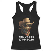 Cool Cowboy Cat 250 Years Racerback Tank Top Funny Patriotic 1776 to 2026 US Semiquincentennial - Wonder Print Shop