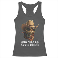 Cool Cowboy Cat 250 Years Racerback Tank Top Funny Patriotic 1776 to 2026 US Semiquincentennial - Wonder Print Shop