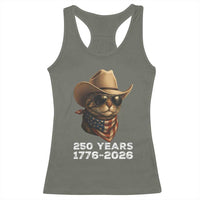 Cool Cowboy Cat 250 Years Racerback Tank Top Funny Patriotic 1776 to 2026 US Semiquincentennial - Wonder Print Shop