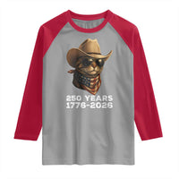 Cool Cowboy Cat 250 Years Raglan Shirt Funny Patriotic 1776 to 2026 US Semiquincentennial - Wonder Print Shop