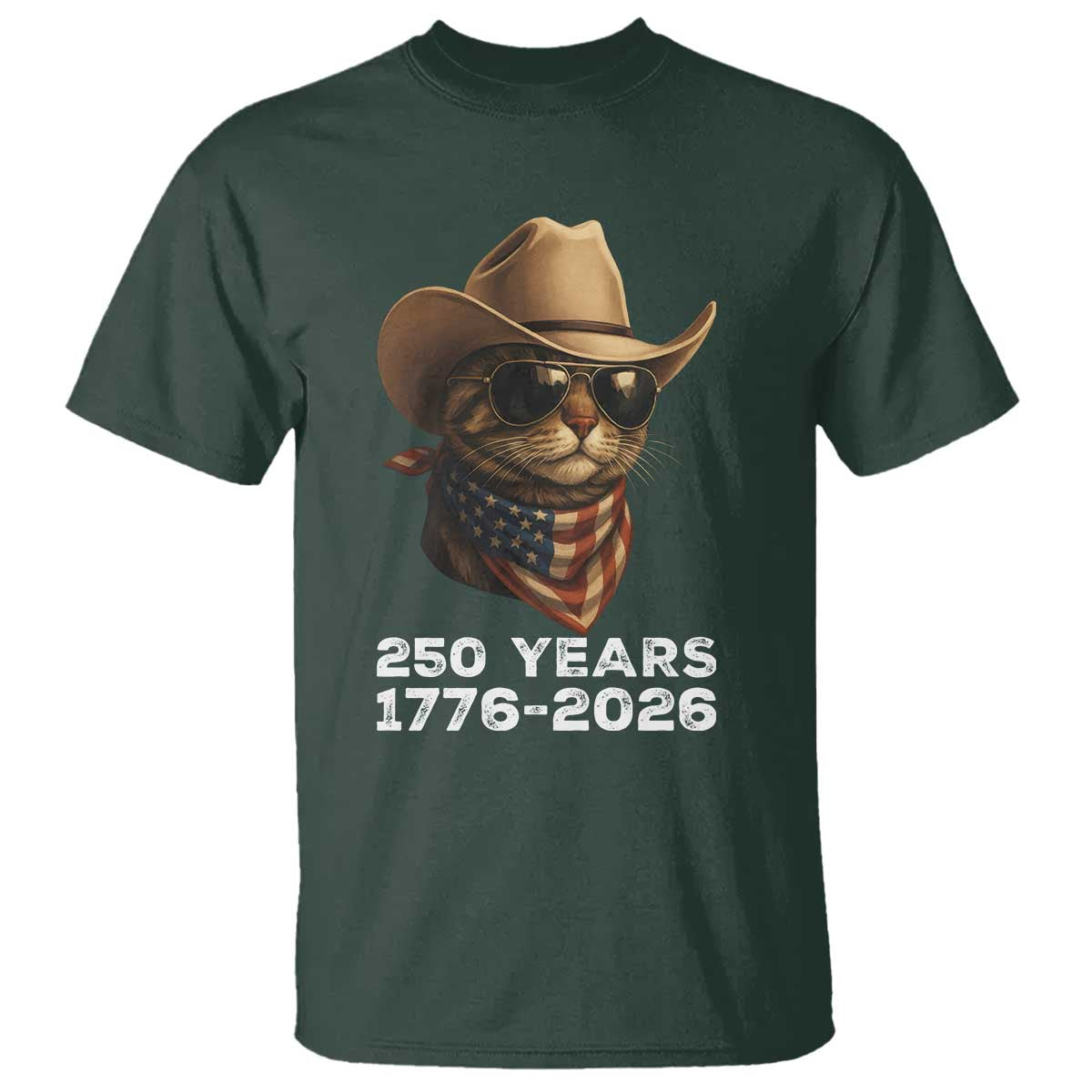Cool Cowboy Cat 250 Years T Shirt Funny Patriotic 1776 to 2026 US Semiquincentennial - Wonder Print Shop