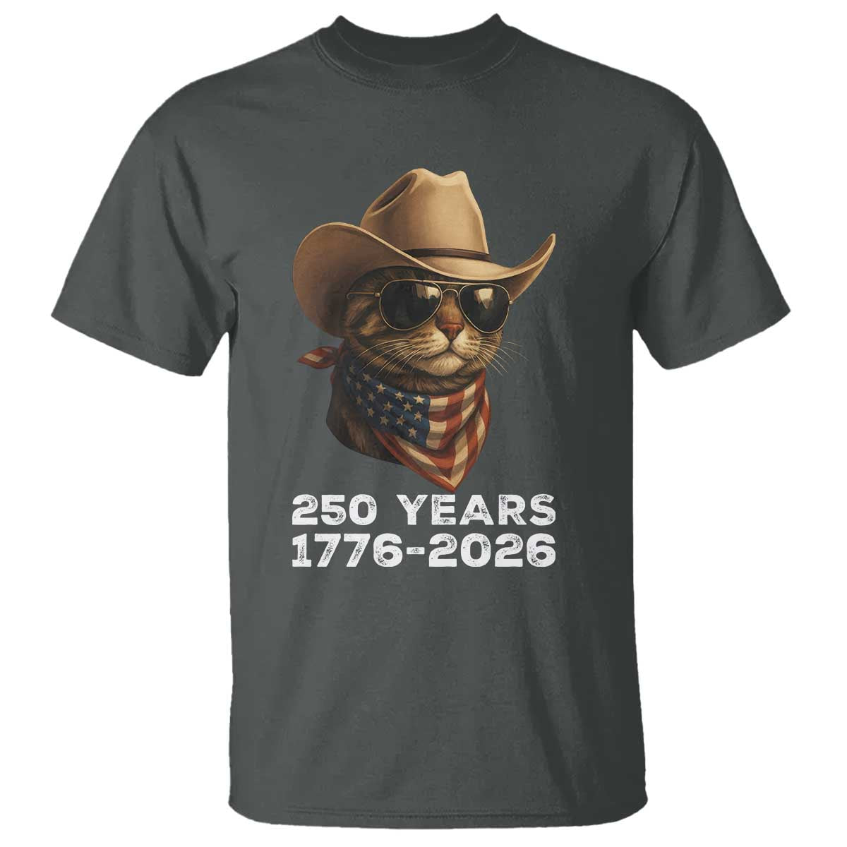 Cool Cowboy Cat 250 Years T Shirt Funny Patriotic 1776 to 2026 US Semiquincentennial - Wonder Print Shop