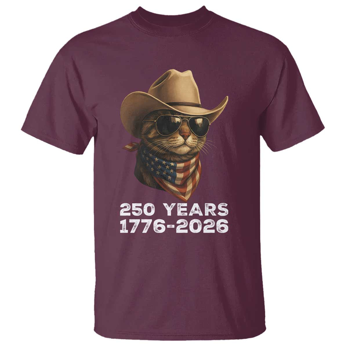 Cool Cowboy Cat 250 Years T Shirt Funny Patriotic 1776 to 2026 US Semiquincentennial - Wonder Print Shop