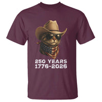 Cool Cowboy Cat 250 Years T Shirt Funny Patriotic 1776 to 2026 US Semiquincentennial - Wonder Print Shop