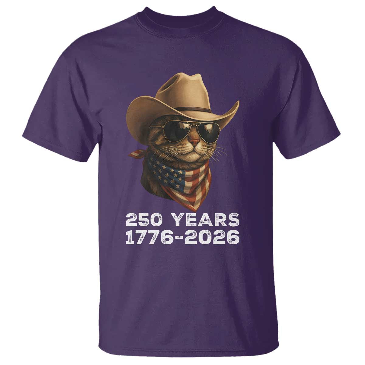 Cool Cowboy Cat 250 Years T Shirt Funny Patriotic 1776 to 2026 US Semiquincentennial - Wonder Print Shop