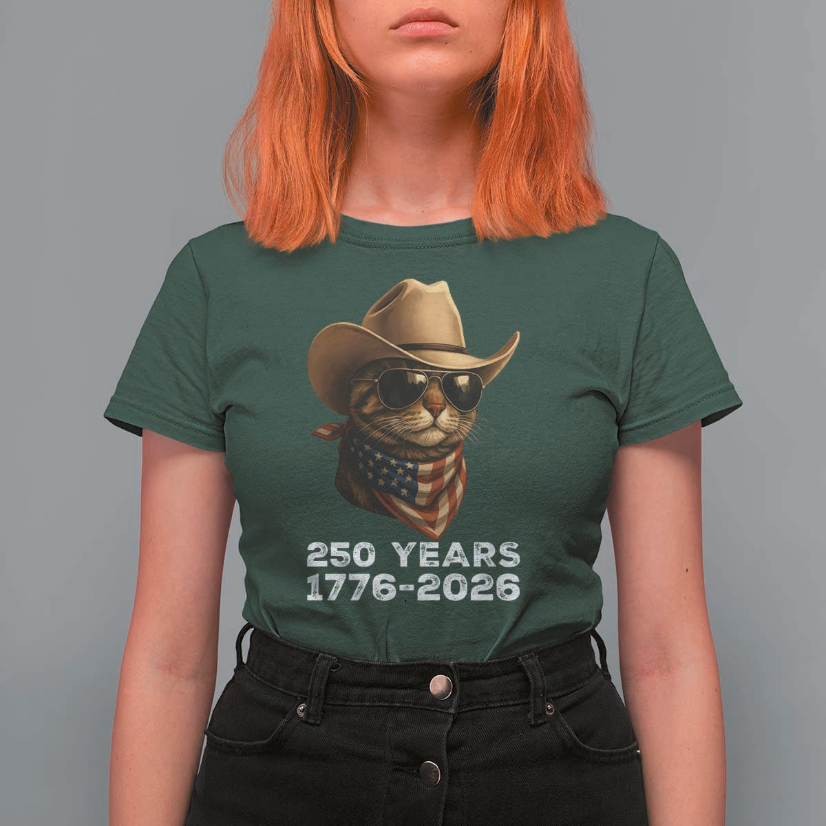Cool Cowboy Cat 250 Years T Shirt For Women Funny Patriotic 1776 to 2026 US Semiquincentennial - Wonder Print Shop